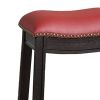 18 Inch Wooden Stool with Upholstered Cushion Seat, Set of 2, Gray and Red