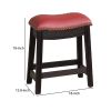 18 Inch Wooden Stool with Upholstered Cushion Seat, Set of 2, Gray and Red