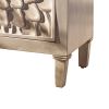 2 Door Wooden Accent Cabinet with Floral Carving, Distressed Whitewash
