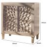 2 Door Wooden Accent Cabinet with Floral Carving, Distressed Whitewash