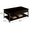 2 Drawer Wooden Coffee Table with Open Shelf, Dark Brown