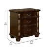 3 Drawer Wooden Nightstand with Decorative Accent and USB Plugin, Brown