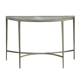 Semicircular Glass Top Sofa Table with Sleek Tapered Legs, Silver
