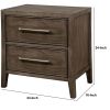 2 Drawer Wooden Nightstand with Metal Bar Pulls and USB Port, Brown