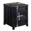 Industrial Style End Table with Sliding Door Storage, Black