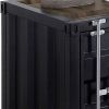 Industrial Style End Table with Sliding Door Storage, Black