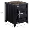 Industrial Style End Table with Sliding Door Storage, Black