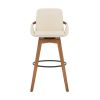 30 Inch Leatherette Swivel Barstool, Cream and Walnut