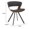 18 Inches Curved Padded Dining Chair with Angled Legs, Brown and Black