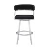 26 Inch Curved Seat Leatherette Swivel Barstool, Silver and Black