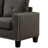 Fabric Upholstered Loveseat with Track Arms and Nailhead Trim, Dark Gray