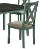 5 Piece Dining Table Set with Padded Seat and X Back, Green