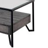 48 Inch Metal Coffee Table with Glass Top and 2 Drawers, Gray