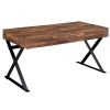 Industrial 3 Drawer Writing Desk with X Legs, Brown and Black