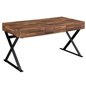 Industrial 3 Drawer Writing Desk with X Legs, Brown and Black