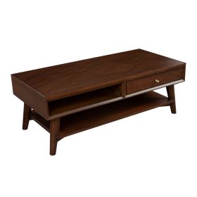 Coffee Table with 1 Drawer and Open Shelf, Walnut Brown