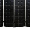 Wooden 4 Panel Screen with Button Tufting and Nailhead Trims, Black