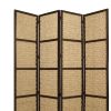 4 Panel Wooden Framed Screen with Sea Grass Woven Design, Brown