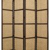 4 Panel Wooden Framed Screen with Sea Grass Woven Design, Brown