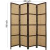 4 Panel Wooden Framed Screen with Sea Grass Woven Design, Brown