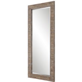 65 Inch Wood Wall Mirror, Tall, Distressed Weathered Brown