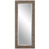65 Inch Wood Wall Mirror, Tall, Distressed Weathered Brown