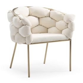 Cid 26 Inch Modern Curved Dining Chair, Bubble Tufted Back, Cream