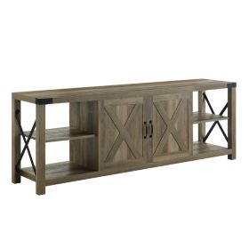 Eli 71 Inch TV Entertainment Center Cabinet, Metal Brackets, Oak Brown