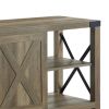 Eli 71 Inch TV Entertainment Center Cabinet, Metal Brackets, Oak Brown