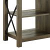 Eli 71 Inch TV Entertainment Center Cabinet, Metal Brackets, Oak Brown