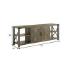 Eli 71 Inch TV Entertainment Center Cabinet, Metal Brackets, Oak Brown