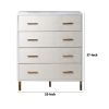 Emily 37 Inch Wood Tall Dresser Chest, 4 Drawers, Gold Handles, White