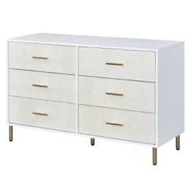 Emily 47 Inch Wood Side Dresser with 6 Drawers, Metal Bar Handles, White