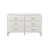 Emily 47 Inch Wood Side Dresser with 6 Drawers, Metal Bar Handles, White