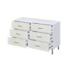 Emily 47 Inch Wood Side Dresser with 6 Drawers, Metal Bar Handles, White