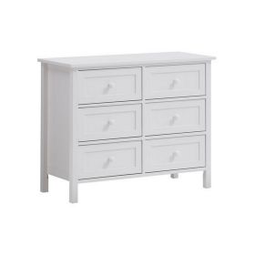 Mio 39 Inch 6 Drawer Dresser, Solid Wood, Molded Trim, Glossy White