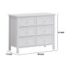 Mio 39 Inch 6 Drawer Dresser, Solid Wood, Molded Trim, Glossy White