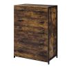 Nat 48 Inch Rustic Wood Chest, 5 Drawers, Brown and Black