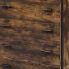Nat 48 Inch Rustic Wood Chest, 5 Drawers, Brown and Black