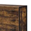 Nat 48 Inch Rustic Wood Chest, 5 Drawers, Brown and Black