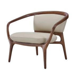 Cid 30 Inch Modern Accent Chair, Vegan Faux Leather Cushioned, Beige, Brown
