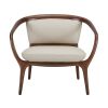 Cid 30 Inch Modern Accent Chair, Vegan Faux Leather Cushioned, Beige, Brown