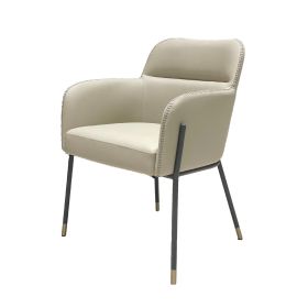Cid 25 Inch Modern Dining Chair, Tight Back, Vegan Faux Leather, Beige