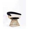 Cid 28 Inch Modern Dining Chair, Slatted Gold Cone Base, Black
