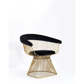 Cid 28 Inch Modern Dining Chair, Slatted Gold Cone Base, Black