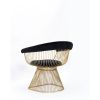 Cid 28 Inch Modern Dining Chair, Slatted Gold Cone Base, Black
