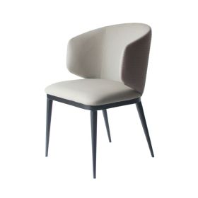 Cid 23 Inch Dining Armchair, Curved Padded Back, Vegan Faux Leather, Beige