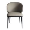 Cid 23 Inch Dining Armchair, Curved Padded Back, Vegan Faux Leather, Beige