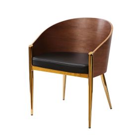 Cid 22 Inch Modern Accent Chair, Curved Back, Vegan Faux Leather, Walnut