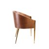 Cid 22 Inch Modern Accent Chair, Curved Back, Vegan Faux Leather, Walnut